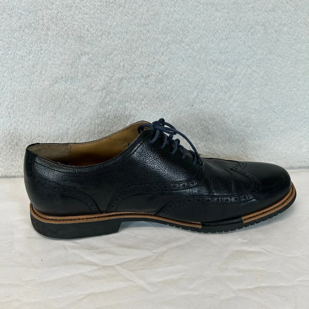 Cole Haan Mens Black Pebbled Leather Wingtip Oxford Dress Shoes Size 13